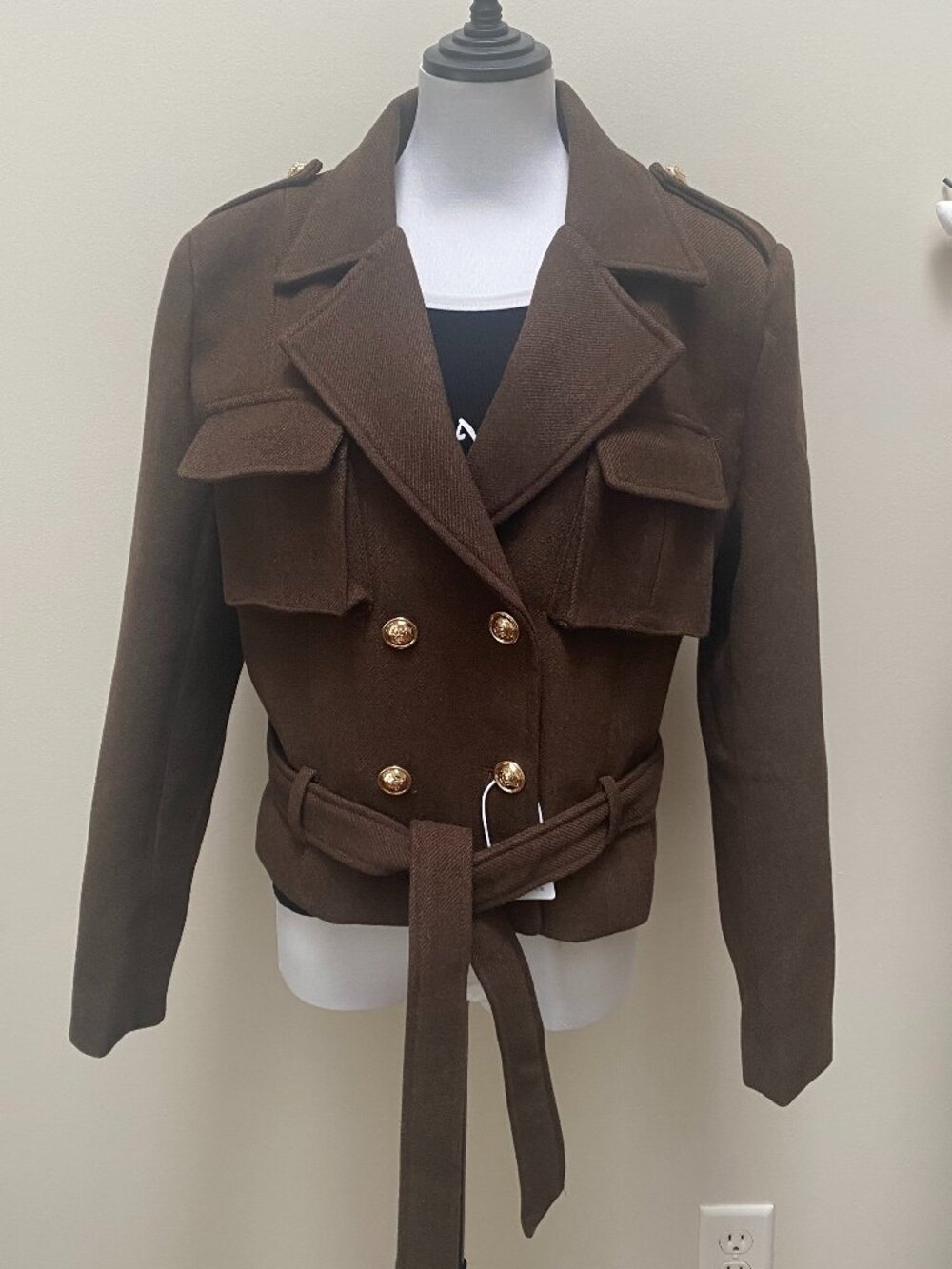 🤎 NWT Chic Chocolate Brown Wool-Blend Quilted Short Coat Jacket 🤎